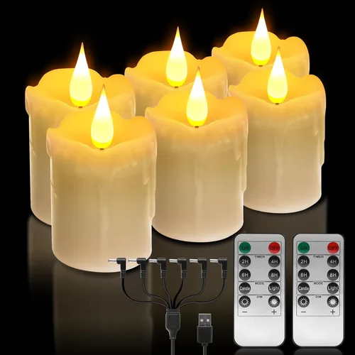 Vista 10 de 3 PZS Velas LED de Cera Real Recargables Sin Llama, Blanco Cálido, Control Remoto, D2 x H4", Brillo Ajustable Parpadeante Operadas con Batería Velas