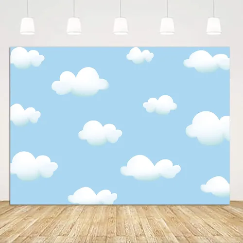 Vista 2 de Qian Telón de fondo de nube blanca con cielo azul para fotografía, decoración de fiesta de cumpleaños de niños, niñas, baby shower, fondo