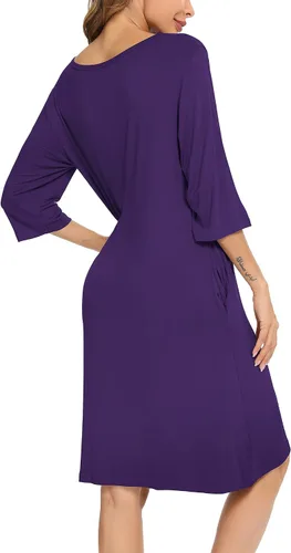 Vista 6 de YYA Nightgowns for Women 34 Sleeve Sleepwear Lace Comfy Sleep Gowns Pleated V Neck Plus Size Nightshirt S-4XL