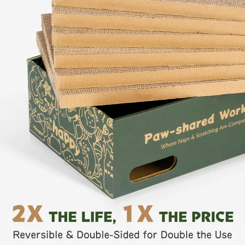 Vista 7 de Paquete de 6 almohadillas para rascar para gatos con cajas anidadas, juego de rascador para gatos que ahorran espacio, almohadillas reversibles