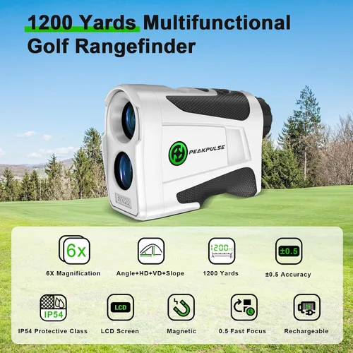 Vista 2 de PEAKPULSE 1200 1700 Yds Golf Rangefinder Easy to Clean Slope Magnet Rechargeable 6X Magnification Distance Range Finders Flag Pin Locked Vibration