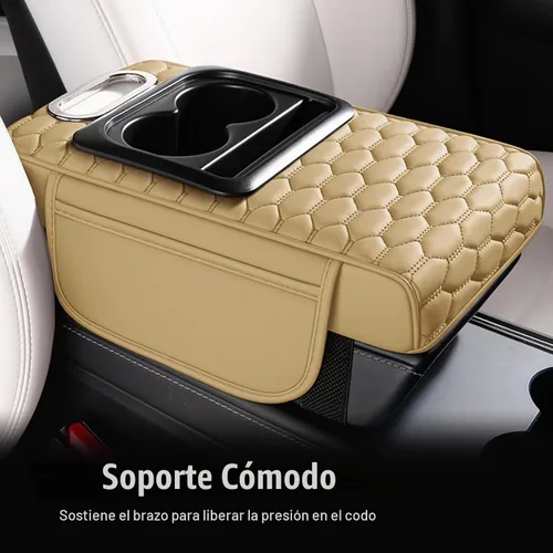Vista 8 de Priprilod Almohada beige para reposabrazos de consola central de automóvil, espuma viscoelástica con portavasos y soporte para teléfono celular