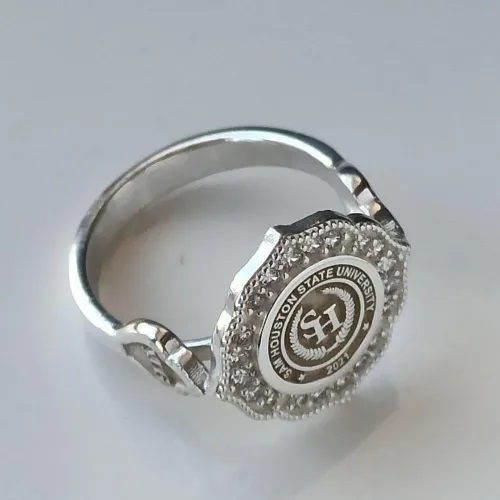 Vista 7 de Ssjewel Customized Women Class Rings University Logo Ring Personalized Jewelry Men Women High School Ring 14K White Gold Finish Silver Class Rings
