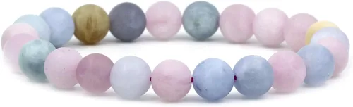 Vista 17 de Keleny Gem - Pulsera elástica de piedras semipreciosas con cuentas redondas de 8 mm, 7 pulgadas, unisex Ágata de encaje azul de grado A