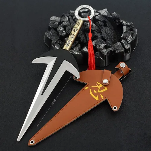Vista 2 de QIDUDZ Namikaze Minato Kunai Yondaime, modelo de arma de 11.81 pulgadas, figura de acción de juguete de espada de metal ninja para regalo de niños