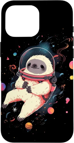 Vista 19 de Sloth Floating in Space Planets Stars Sloth Lover Case for iPhone 16