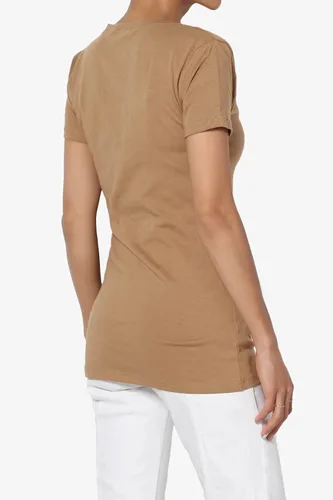 Vista 4 de TheMogan Camiseta básica de manga corta con cuello en V para mujer