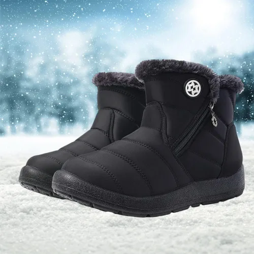 Vista 2 de Eagsouni Botas de nieve para mujer, botines de invierno para mujer, con forro de piel cálida, botines gruesos con cremallera, zapatos planos