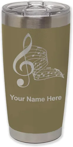 Vista 119 de LaserGram Vaso aislado al vacío de 20 onzas, notas musicales, grabado personalizado incluido (negro)