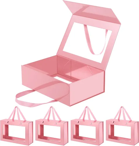 Vista 37 de Caja de regalo negra con ventana, caja de regalo magnética transparente para regalo, caja de propuesta de padrino de boda (10.5 x 7.5 x 3 pulgadas)