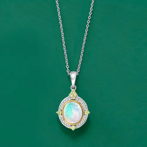 Vista 3 de Ross-Simons Collar con colgante de peridoto de plata de ley con oro amarillo de 14 quilates, multi
