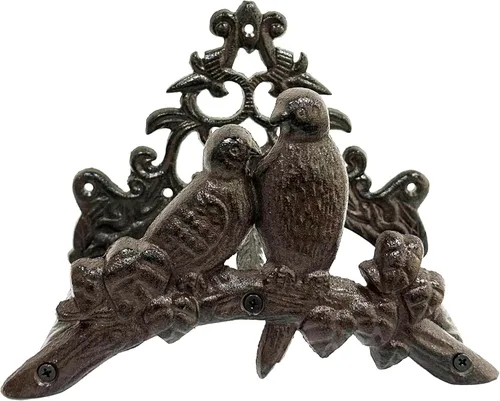 Vista 2 de Soporte para manguera de jardín de hierro fundido resistente para manguera de agua, montaje en pared exterior, estante decorativo de metal sólido