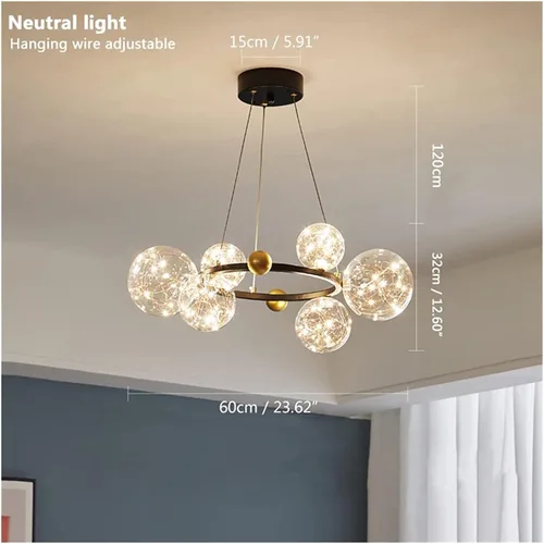 Vista 4 de Candelabros LED, lámparas de araña LED modernas de color dorado/negro con luces LED de cristal transparente, con forma de estrella para sala