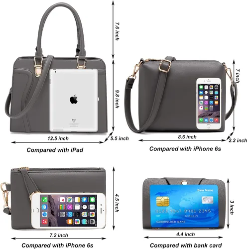 Vista 78 de Bolsos de mano de moda para mujer, bolsa de hombro, asa superior, bolsa de mano, juego de 4 piezas
