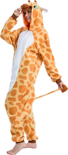 Vista 4 de Spooktacular Creations Pijama unisex de jirafa para adultos, pijama de felpa con sombrero y cola para fiesta de disfraces de Halloween