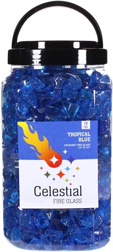 Vista 2 de Celestial Fire Glass - Triturado, azul tropical (1/2" a 3/4") Tarro de 10 libras