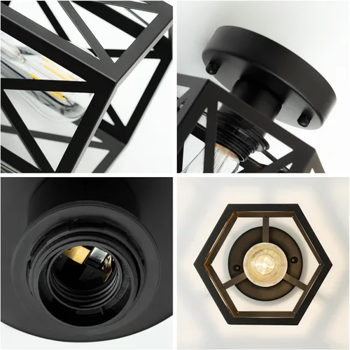 Vista 5 de Lámpara de Techo Moderna Semi-Empotrada, Lámparas de Techo Empotradas Hexagonales de 1 Luz para Accesorio de Iluminación de Comedor, Accesorios