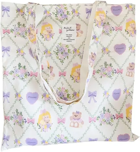 Vista 60 de Floral Canvas Tote Bag Double-Sided Printed Cloth Cotton Tote Floral Shoulder Bags for Beach Travel Shopping Grocery