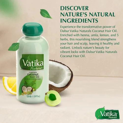 Vista 3 de Dabur Vatika - Aceite de coco enriquecido para el cabello, 5.1 fl oz (paquete de 2)