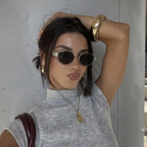 Vista 8 de Lentes de sol ovalados retro para mujeres y hombres, lentes de sol ovalados de metal de los años 90, tonos vintage