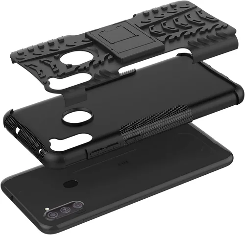 Vista 3 de Funda para teléfono Samsung Galaxy A11 con protector de pantalla de vidrio templado y soporte, resistente, accesorios de protección híbrida rígida