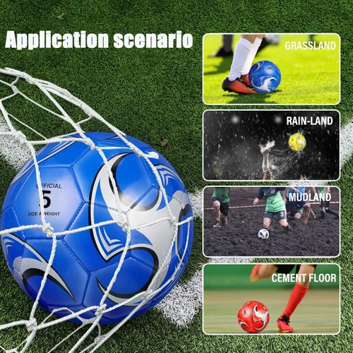 Vista 3 de Paquete de 6 pelotas de fútbol de tamaño 5/4/3 para entrenamiento y partidos, tamaño y peso oficiales, incluye red de transporte, agujas, bomba