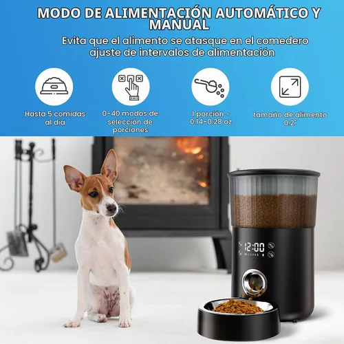 Vista 3 de Comedero automático para gatos, comedero automático para mascotas de 4 litros para gatos y perros pequeños, dispensador de alimentos secos con negro