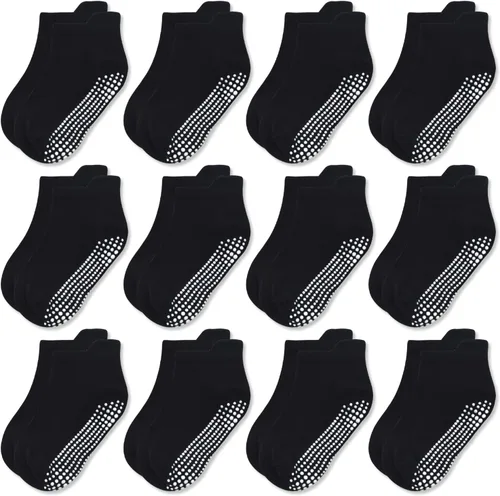 Vista 12 de GRPSKCOS - Calcetines antideslizantes para niños pequeños de 12 pares, calcetines antideslizantes para tobillos para niñas y niños, calcetines