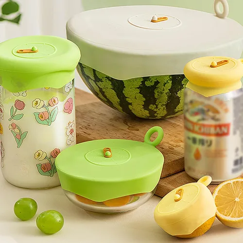 Vista 9 de Tapas elásticas de silicona para almacenamiento de alimentos, tapas reutilizables elásticas y selladas con pestaña de extracción fácil de abrir e