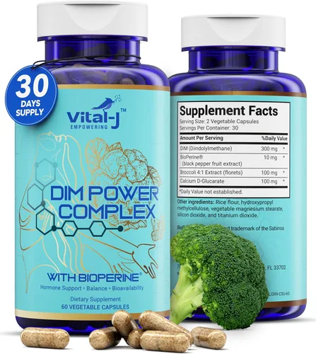 Vista 2 de Complejo potente DIM 4 en 1 de 300 mg – Equilibrio de estrógeno y metabolismo, energía y menopausia Suplemento de apoyo con bioperina (x4), calcio