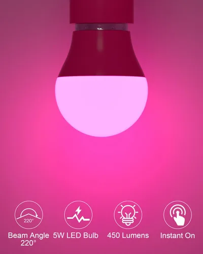 Vista 3 de ORALUCE Bombilla de porche rosa equivalente a 40 W, bombillas LED A15 para decoración e iluminación de fiestas de Halloween, Navidad, bombilla