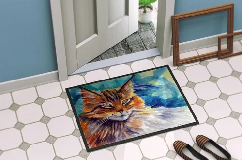 Vista 4 de Caroline's Treasures 7421JMAT - Tapete Maine Coon Cat Watching You de 24 x 36 pulgadas, para interiores y exteriores, para entrada, antideslizante