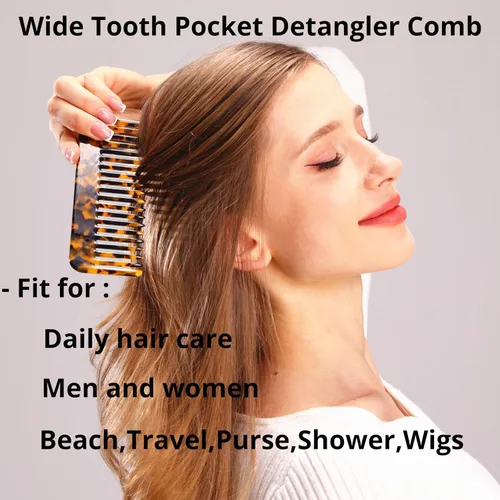Vista 9 de Peine de dientes anchos, peine desenredante grande, peine desenredante de celulosa para cabello grueso, rizado, ondulado, húmedo y seco, paquete