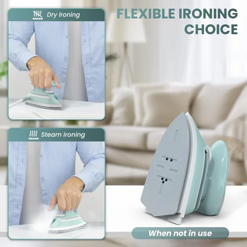 Vista 4 de PIOMATIC Mini plancha de vapor de viaje para ropa con doble voltaje, control de temperatura, suela antiadherente y almacenamiento de cables, ideal