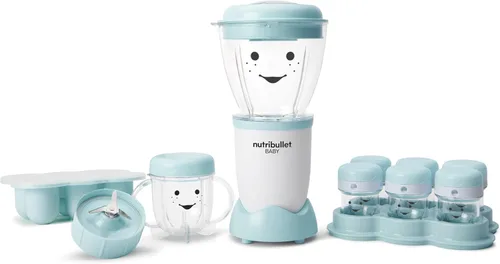 Vista 2 de NutriBullet NBY-50100 Sistema completo de fabricación de alimentos para bebés, 32 onzas, blanco, azul, transparente