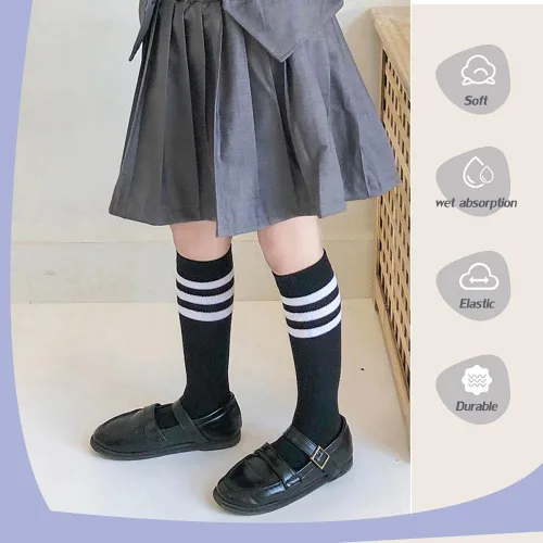 Vista 2 de Calcetines altos hasta la rodilla para niñas y niños pequeños Malla/Rayas 5 Pares