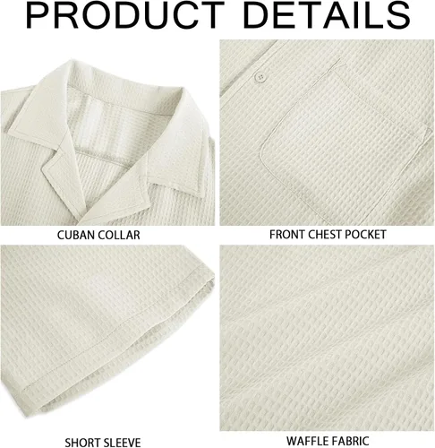 Vista 5 de Camisa de manga corta con botones para hombre, ajuste holgado, cubana, verano, playa, lisa