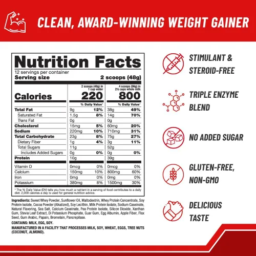 Vista 2 de Naturade - Mezcla de bebida totalmente natural para ganar peso - Sin gluten, sabor delicioso, 1600 calorías por porciones - Ganador de masa
