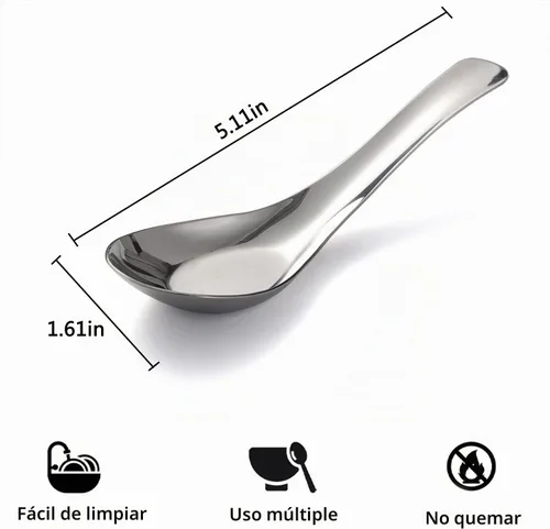Vista 2 de Cucharas de sopa de acero inoxidable Juego de 6 cucharas de sopa chinas