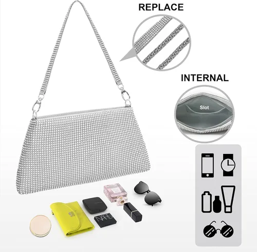 Vista 7 de Desy & Feeci Bolso de noche para mujer, bolso de mano completo con diamantes de imitación para mujer, dama, niña, novia, graduación, cóctel, fiesta