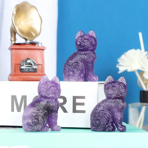 Vista 5 de Artistone Estatua de gato de cristal de amatista de 2 pulgadas, diseño de gatito sentado a mano, tallada a mano, escultura de cristal curativo