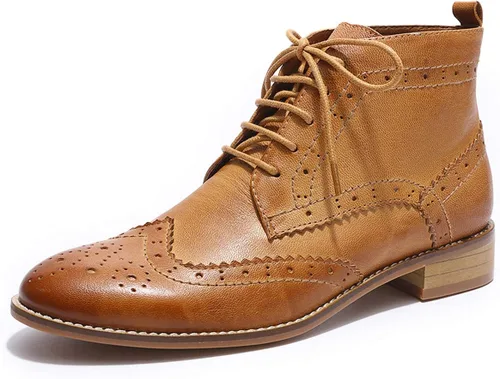 Vista 12 de Mona flying - Botas de cuero para mujer, con cordones, estilo Oxford, brogues, hasta el tobillo, de alta moda, con ataduras, botas de combate