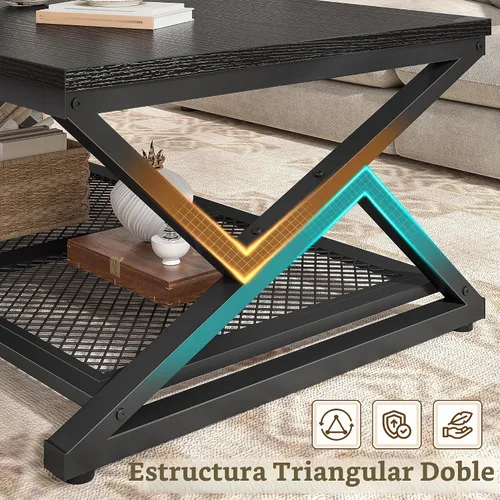 Vista 5 de EnHomee Mesa de Café con Almacenamiento, Mesas de Café Modernas para Sala de Estar con Estante de Malla, Mesa de Centro Rectangular de 2 Niveles