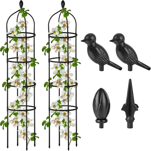 Vista 8 de Enrejado de obelisco de jardín para plantas trepadoras al aire libre, 6 pies, rosal, enrejado redondo para macetas, enrejado de flores de metal a