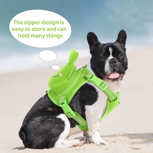 Vista 5 de Arnés para perro con mochila, arnés ajustable para perros pequeños y medianos, mochilas transpirables sin tirones para perros, para viajes