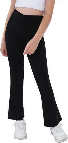 Vista 2 de Pantalones de yoga para niñas, cintura cruzada, pierna ancha, pantalones acampanados de entrenamiento de cintura alta