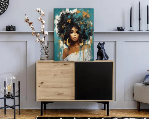 Vista 293 de Arte de pared afroamericano, decoración de rey y reina bailarín negro para sala de estar, arte de pareja de amor negro para dormitorio, lienzo