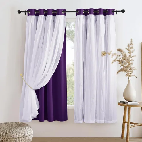 Vista 43 de PONY DANCE Cortinas Opacas con Superposición de Gasa, Cortinas de Doble Capa con Aislamiento Térmico Mix & Match para Oscurecer Habitaciones