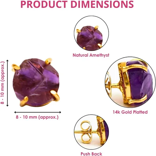 Vista 73 de Gempires Natural Raw Prong Setting Stud Earrings, 8-10 mm Crystals Earring, Handmade Jewelry, Gift for Her