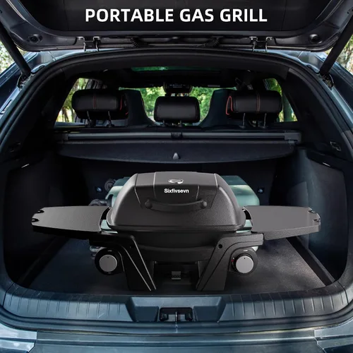 Vista 6 de Parrilla de gas portátil, parrilla de propano portátil, parrilla de gas propano, 24,000 BTU para exteriores, pequeña parrilla de barbacoa con dos
